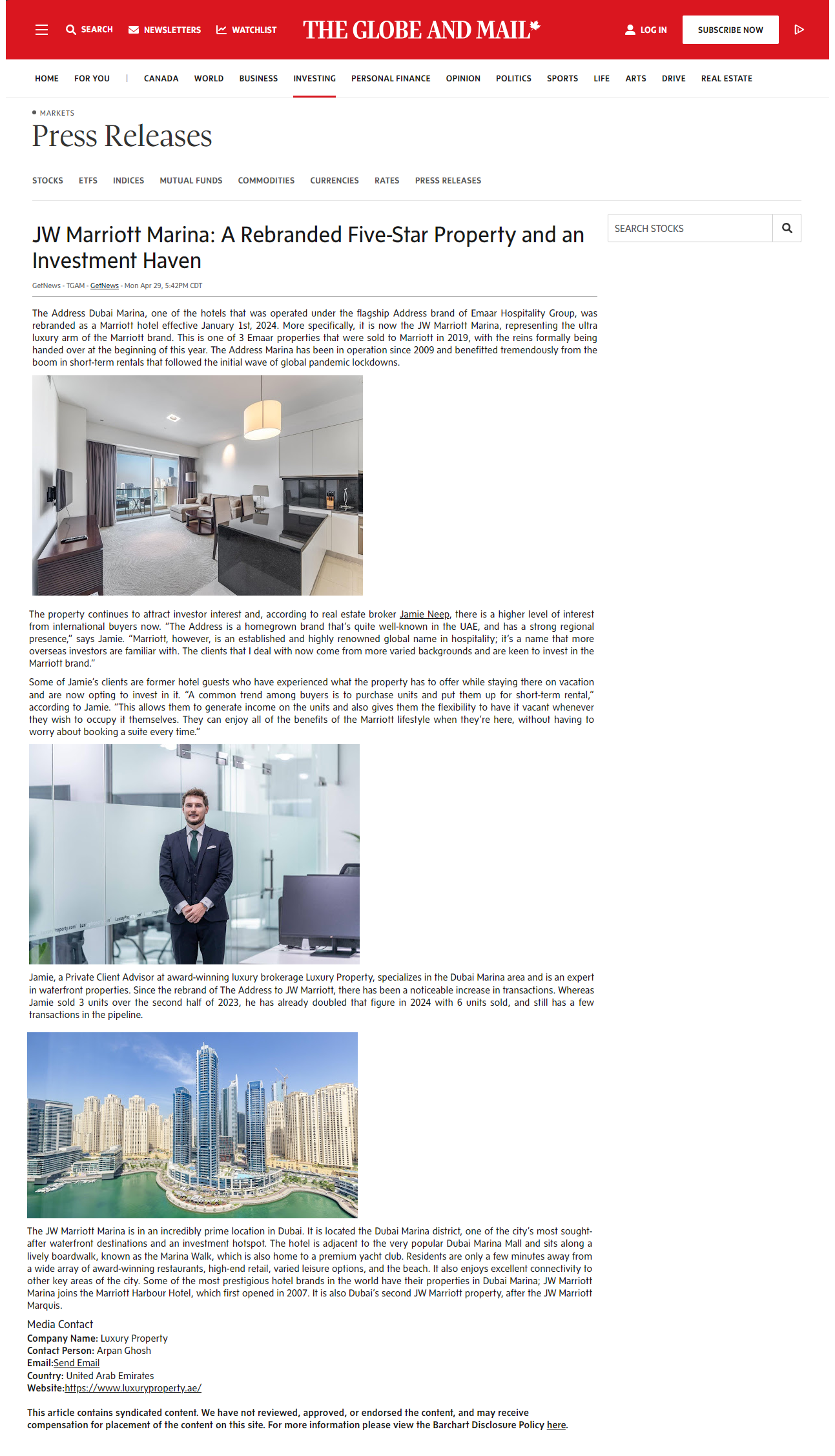 JW Marriott Marina: A Rebranded Five-Star Property and an Investment Haven