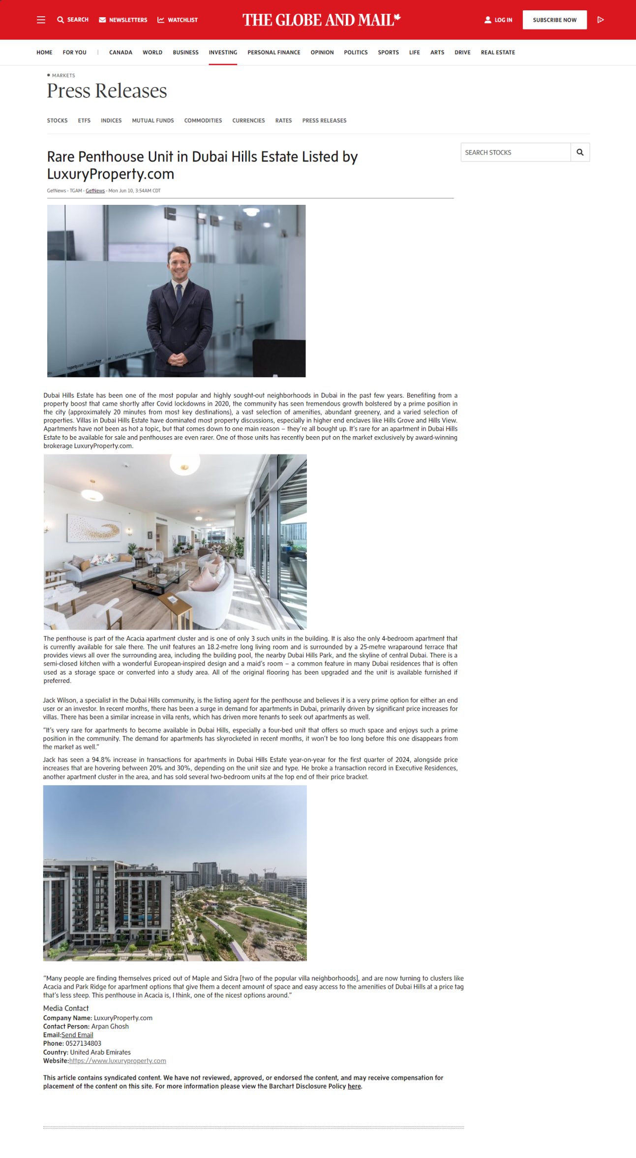 Rare Penthouse Unit in Dubai Hills Estate Listed by LuxuryProperty.com