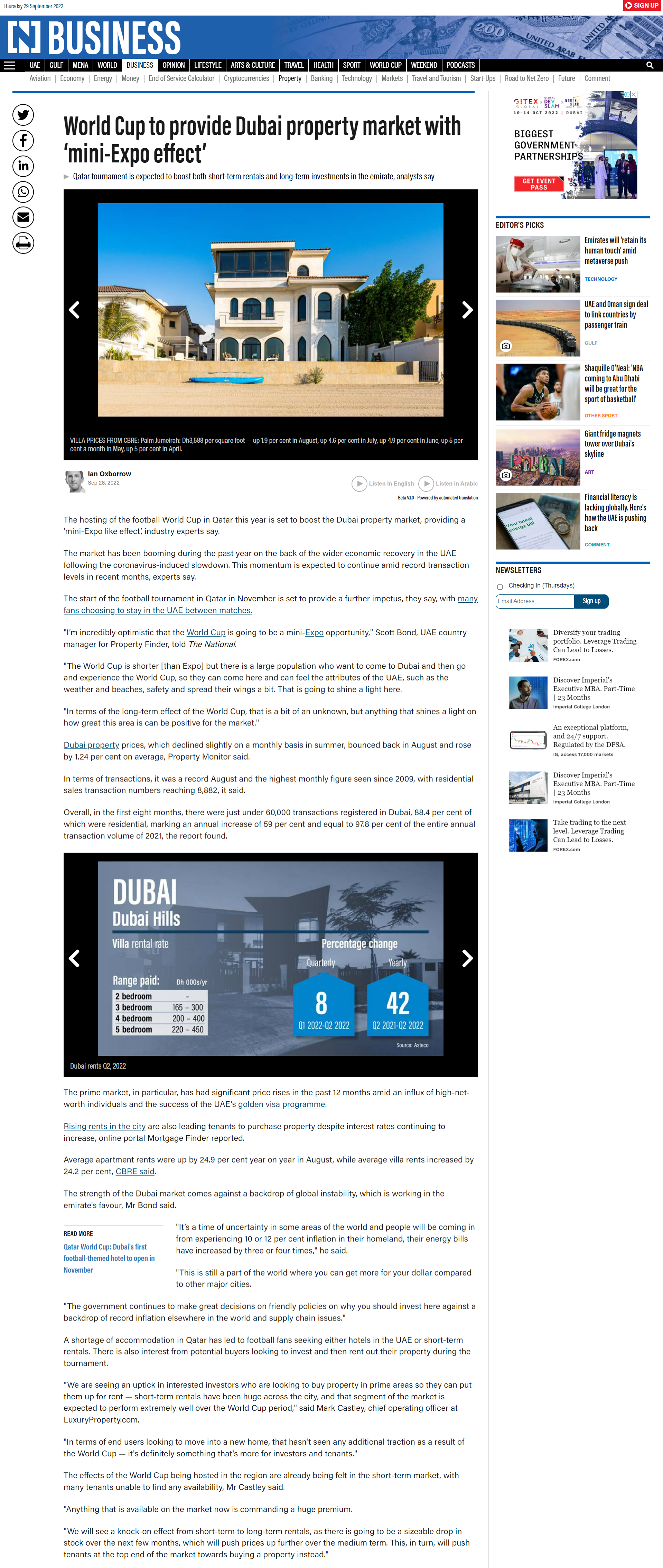 The National News: World Cup to provide Dubai property market with mini-Expo effect