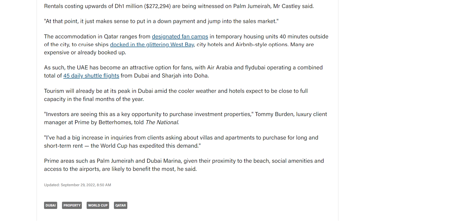 The National News: World Cup to provide Dubai property market with mini-Expo effect