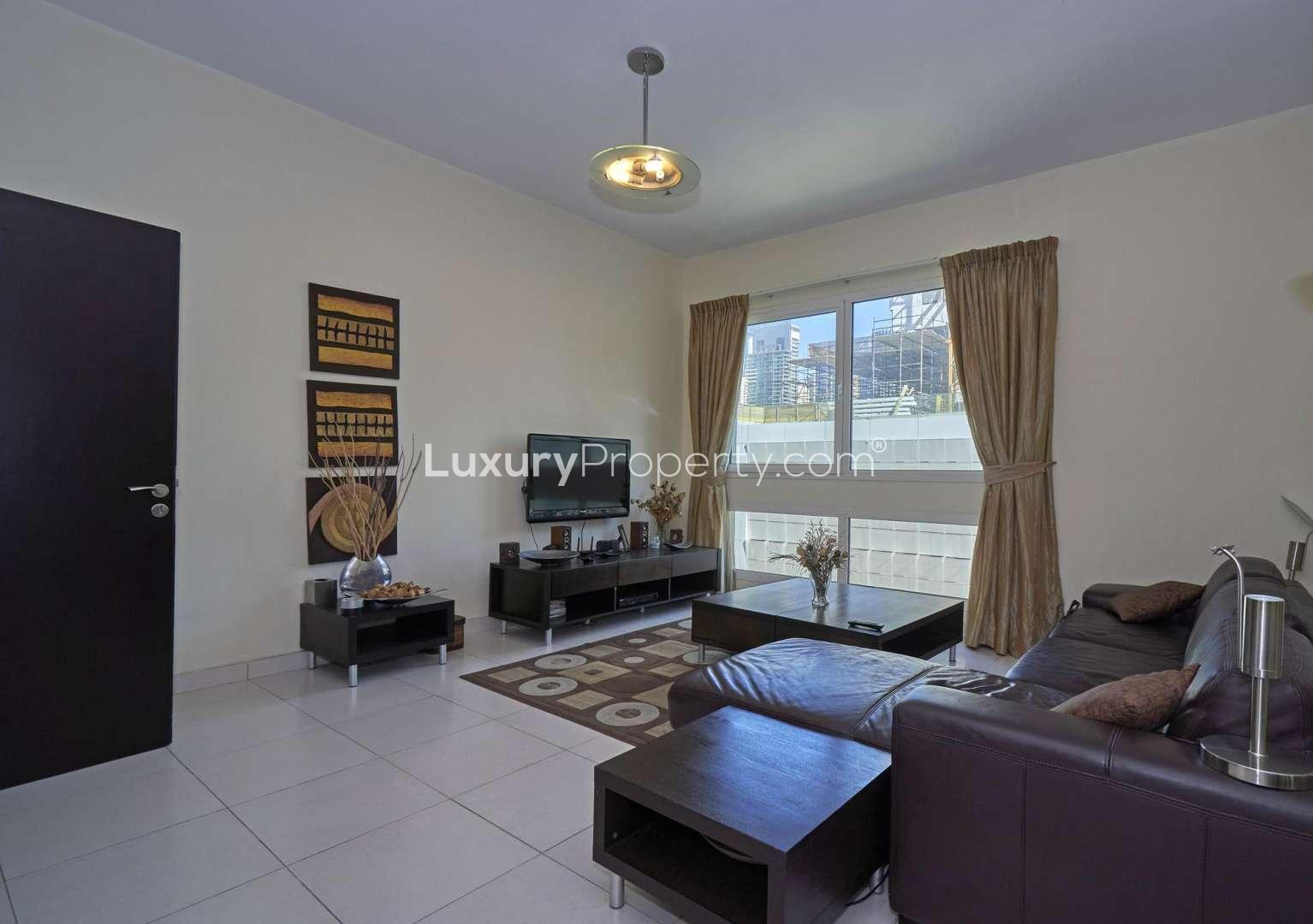 Fully furnished living and dining area in 2-bedroom apartment, Dubai Marina, Marina Sail