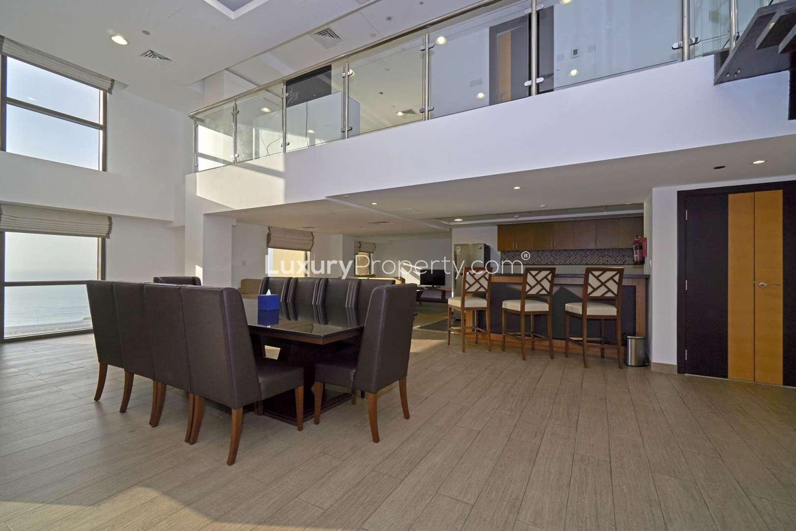 Stylish loft apartment interior with modern furniture in Roda Amwaj Towers, Jumeirah Beach Residence