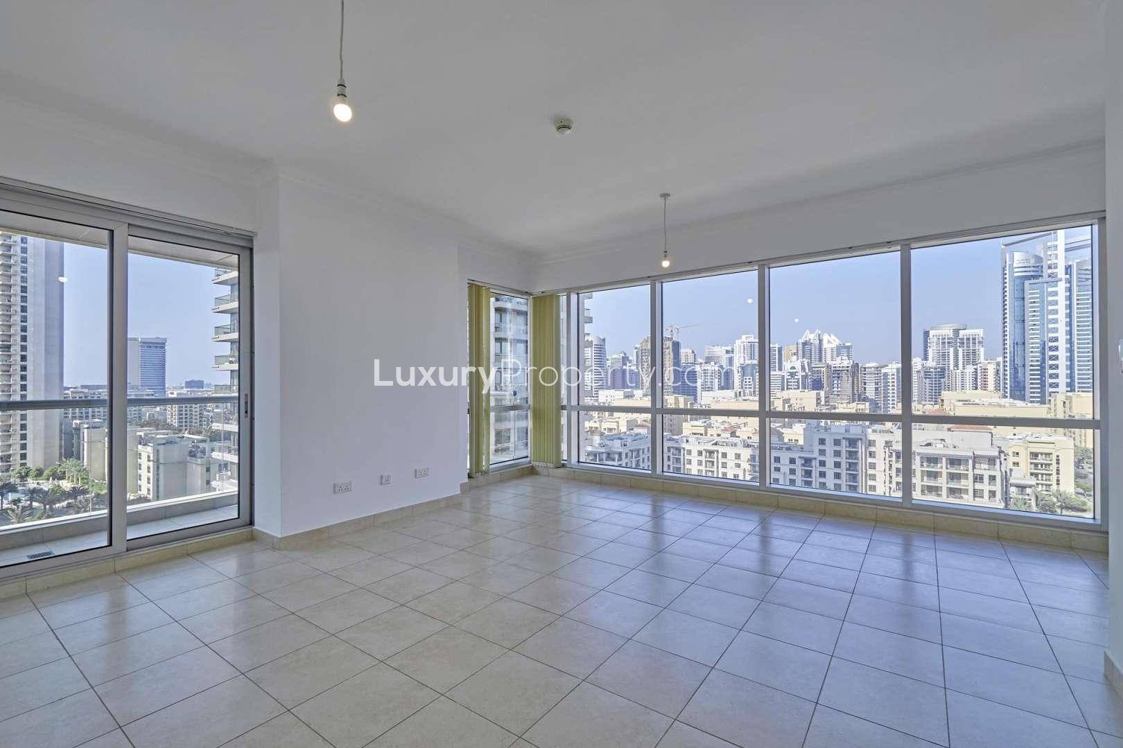 Upgraded two-bedroom apartment view, The Fairways, The Views, with skyline and golf course