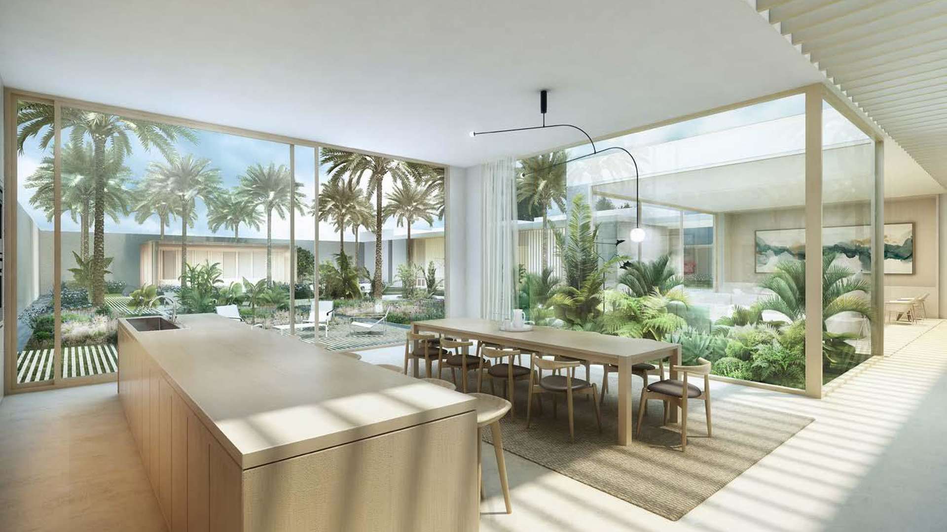 Luxurious Al Jurf Gardens villa patio with modern furniture and lush greenery, Abu Dhabi