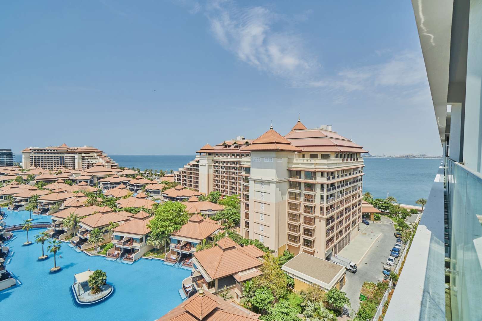 Luxury apartment exterior at Azizi Mina, Palm Jumeirah, showcasing modern architecture and design