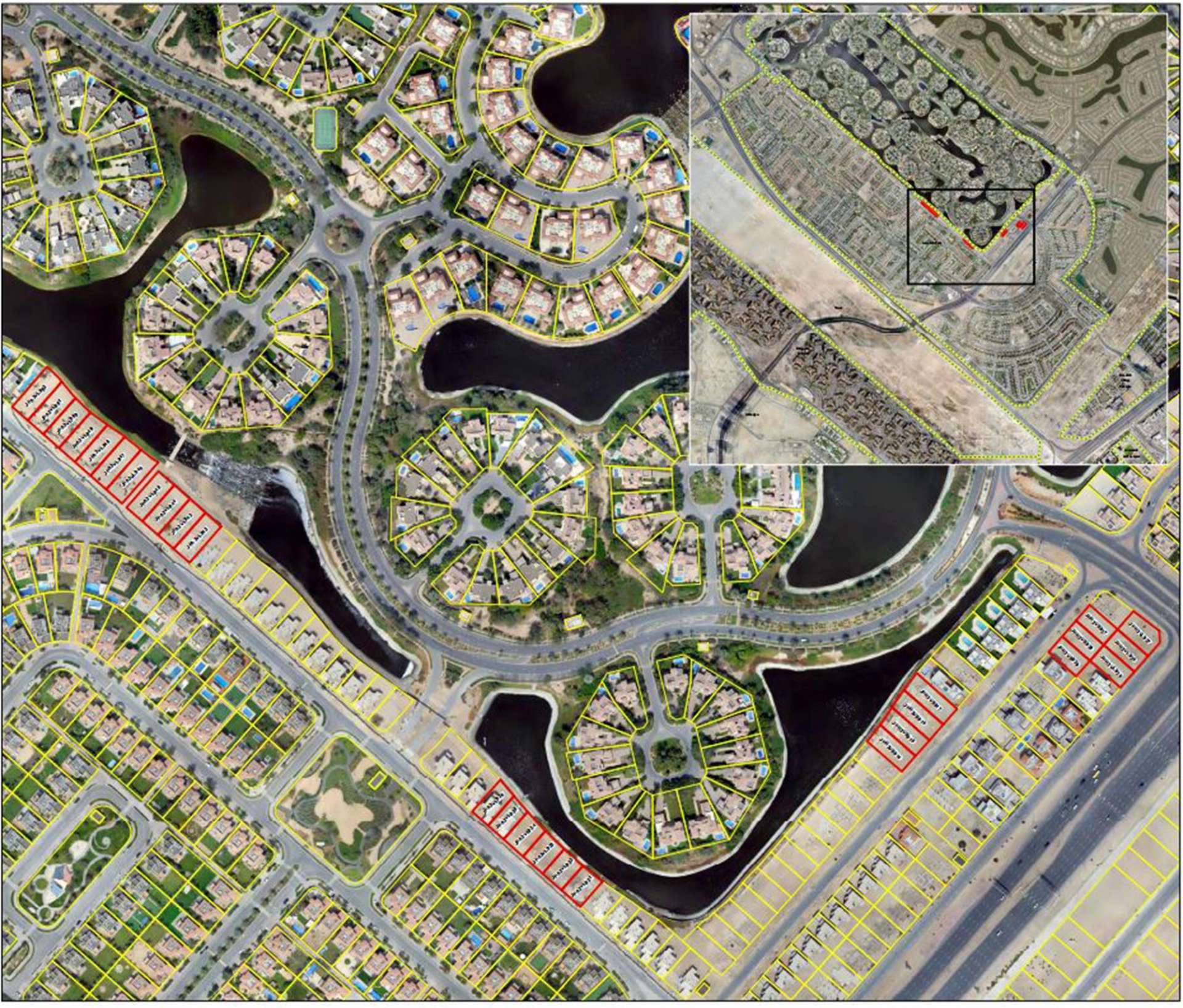 Aerial view of Jumeirah Park District 6 plots with lake and road layout