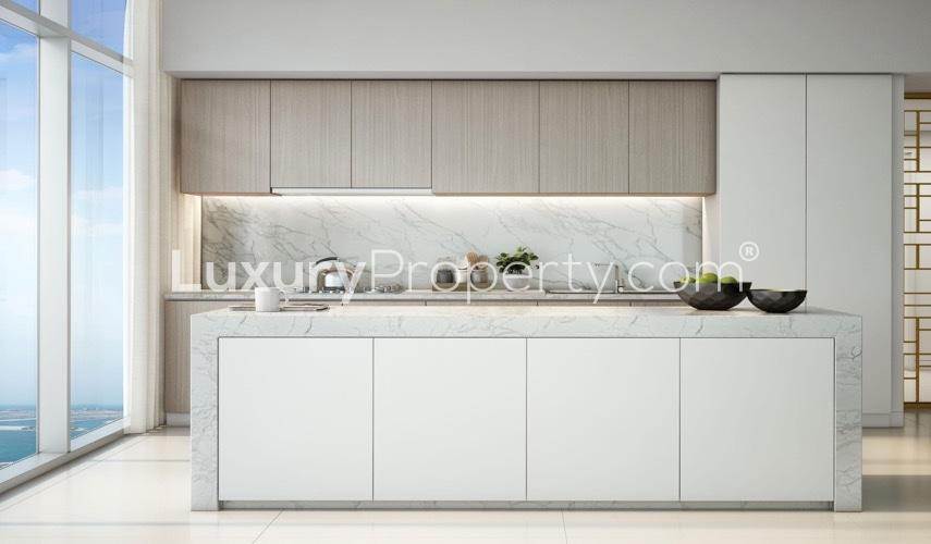 Emaar Beachfront promenade with waterfront views at Dubai Harbour, vibrant community scene