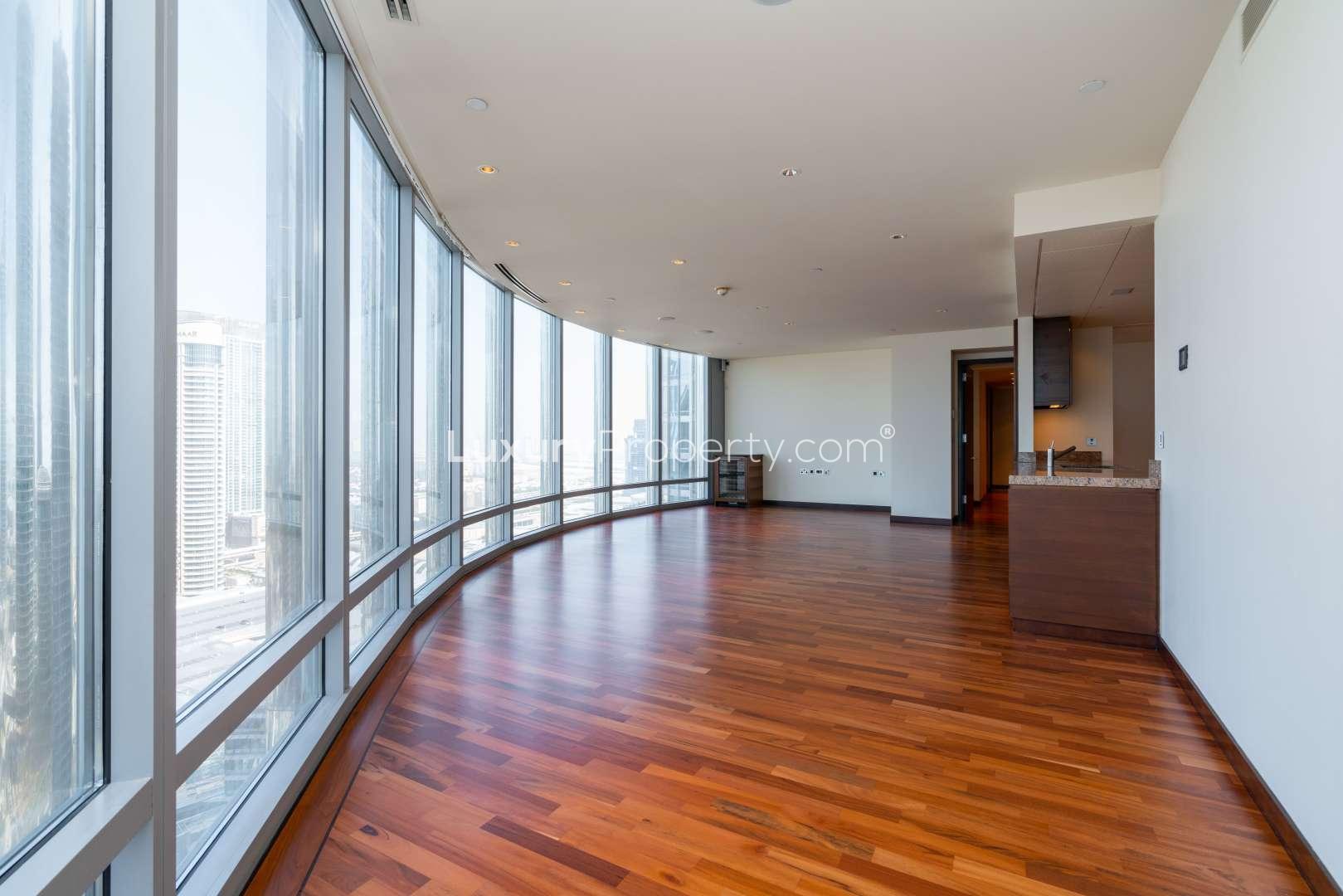 Skyline view from 3-bedroom apartment in Burj Khalifa, Downtown Dubai, showcasing modern architecture