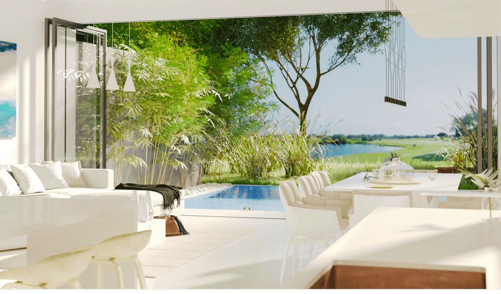 Luxurious Jumeirah Hills villa exterior at sunset, waterfront view, Umm Suqeim, Dubai