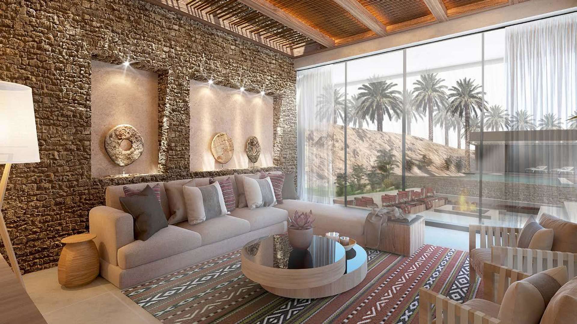 Modern villa exterior at Al Jurf Gardens, Abu Dhabi, surrounded by lush greenery