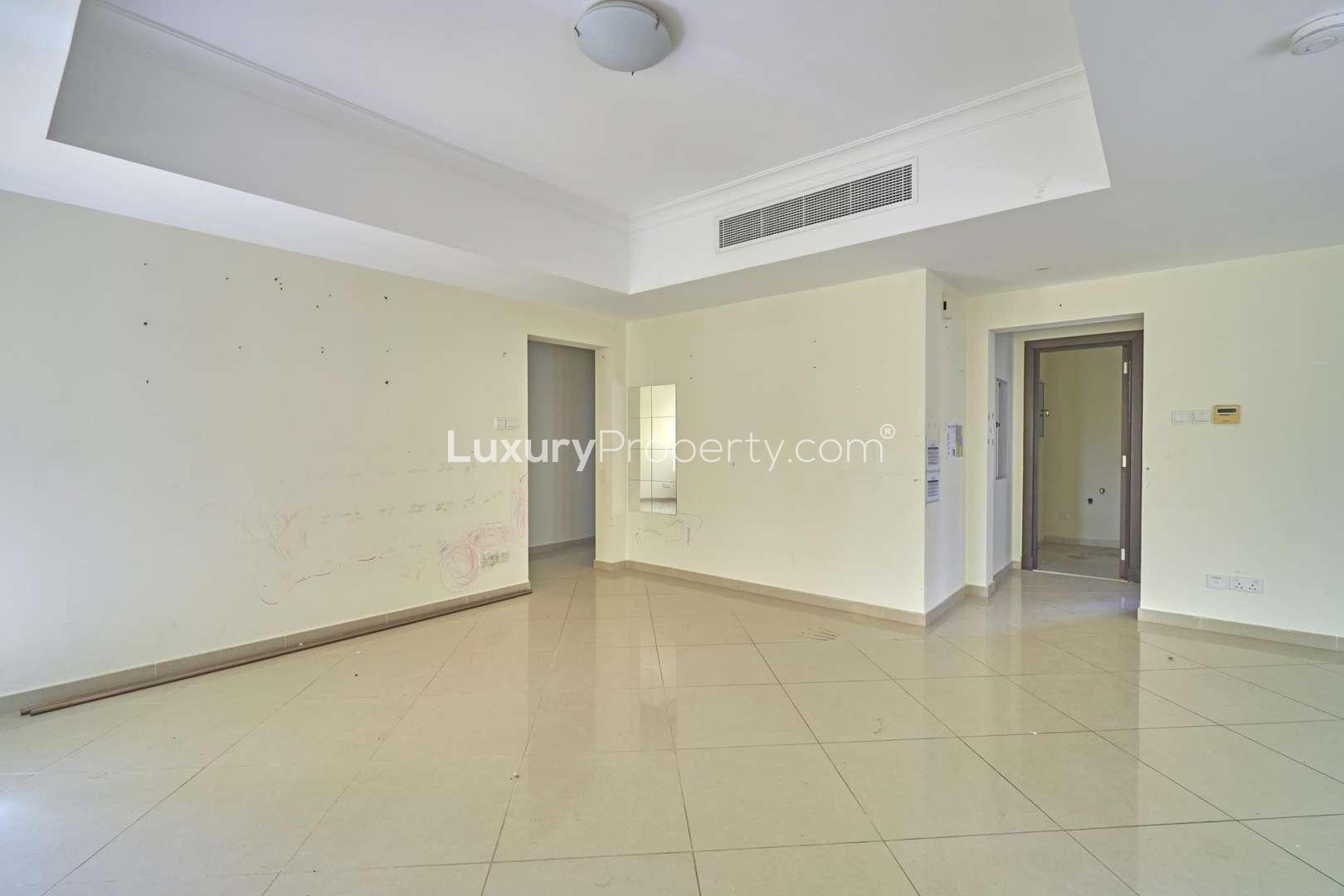 Spacious living area in 2-bedroom maisonette, Layan Community, Dubai Land, available for rent
