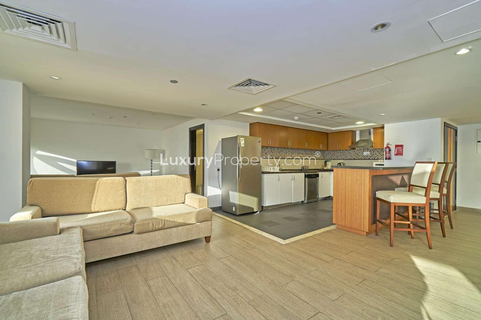 Stylish living room in loft apartment, Roda Amwaj Towers, Jumeirah Beach Residence, modern decor