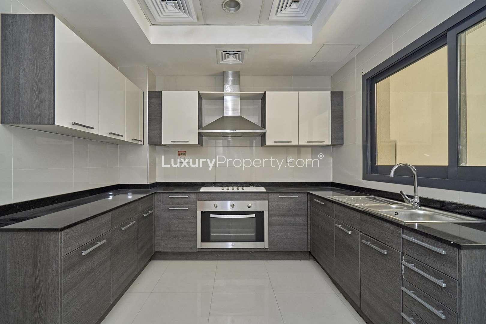 Immaculate townhouse interior with staircase in The Ghaf Tree, JVC for rent