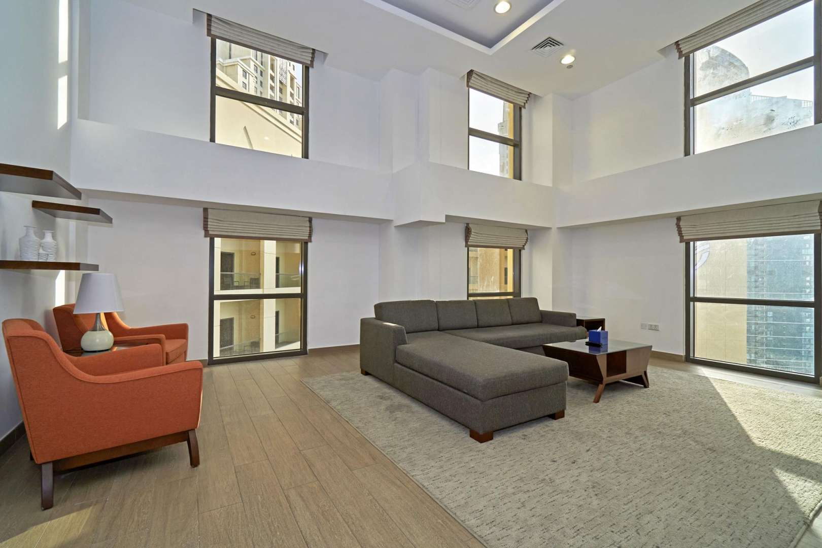 Stylish loft apartment interior, modern dining and kitchen area, Roda Amwaj Towers Jumeirah Beach