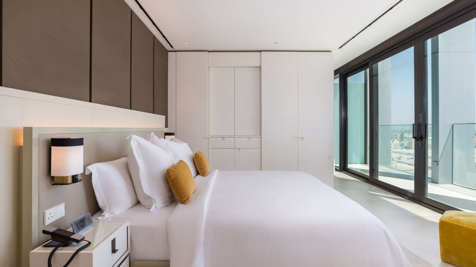 Rooftop pool at luxury apartment in Eden House, Al Satwa, Dubai with city skyline views