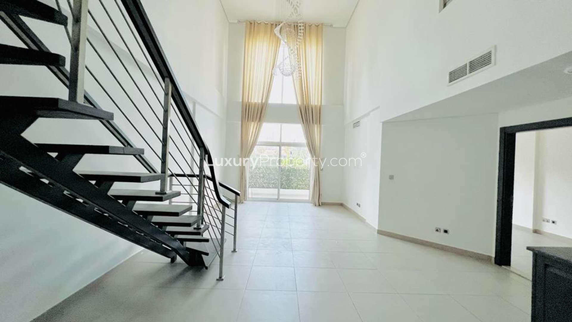 Modern duplex interior with staircase in Jumeirah Heights apartment for rent, LP14986