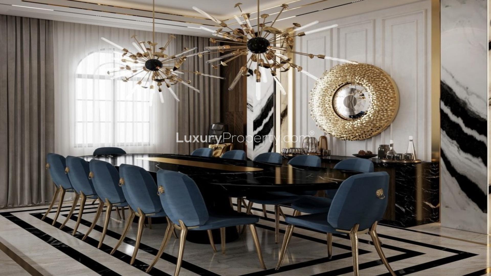 Luxurious living room in ultra-modern villa, Jumeirah Islands, European Clusters, elegant design