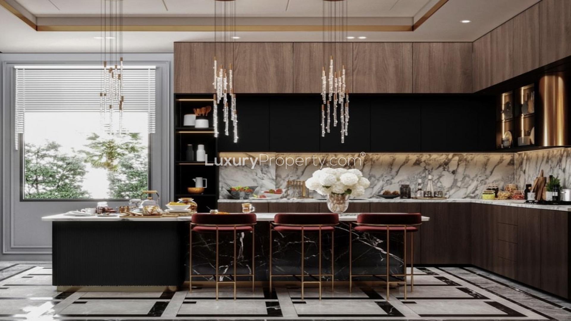 Luxurious dining room in ultra-modern villa, Jumeirah Islands, European Clusters, elegant design