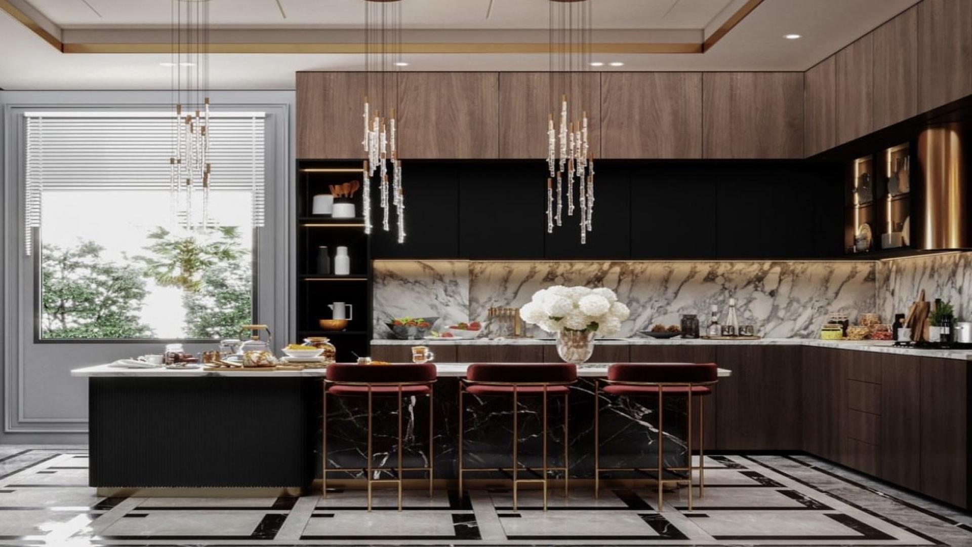 Luxurious dining room in ultra-modern villa, Jumeirah Islands, European Clusters, elegant design