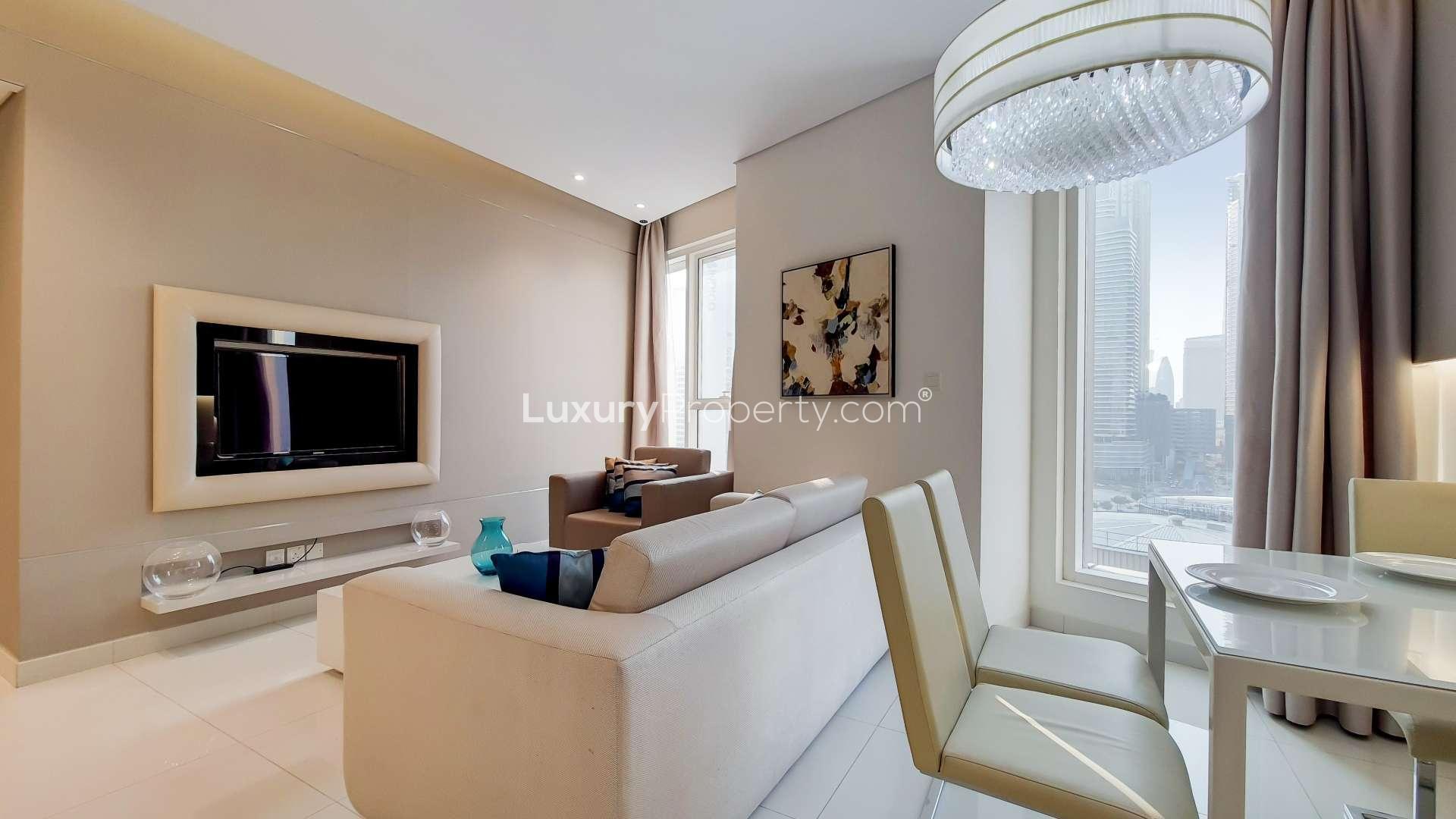 Modern living room in 2-bedroom apartment for rent, Business Bay, DAMAC Maison The Vogue