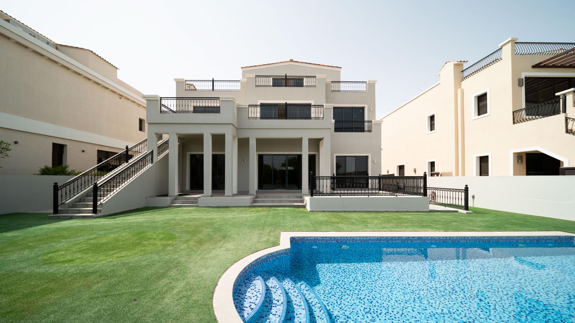 Wildflower Villa exterior with private pool, located in Jumeirah Golf Estates, Earth community