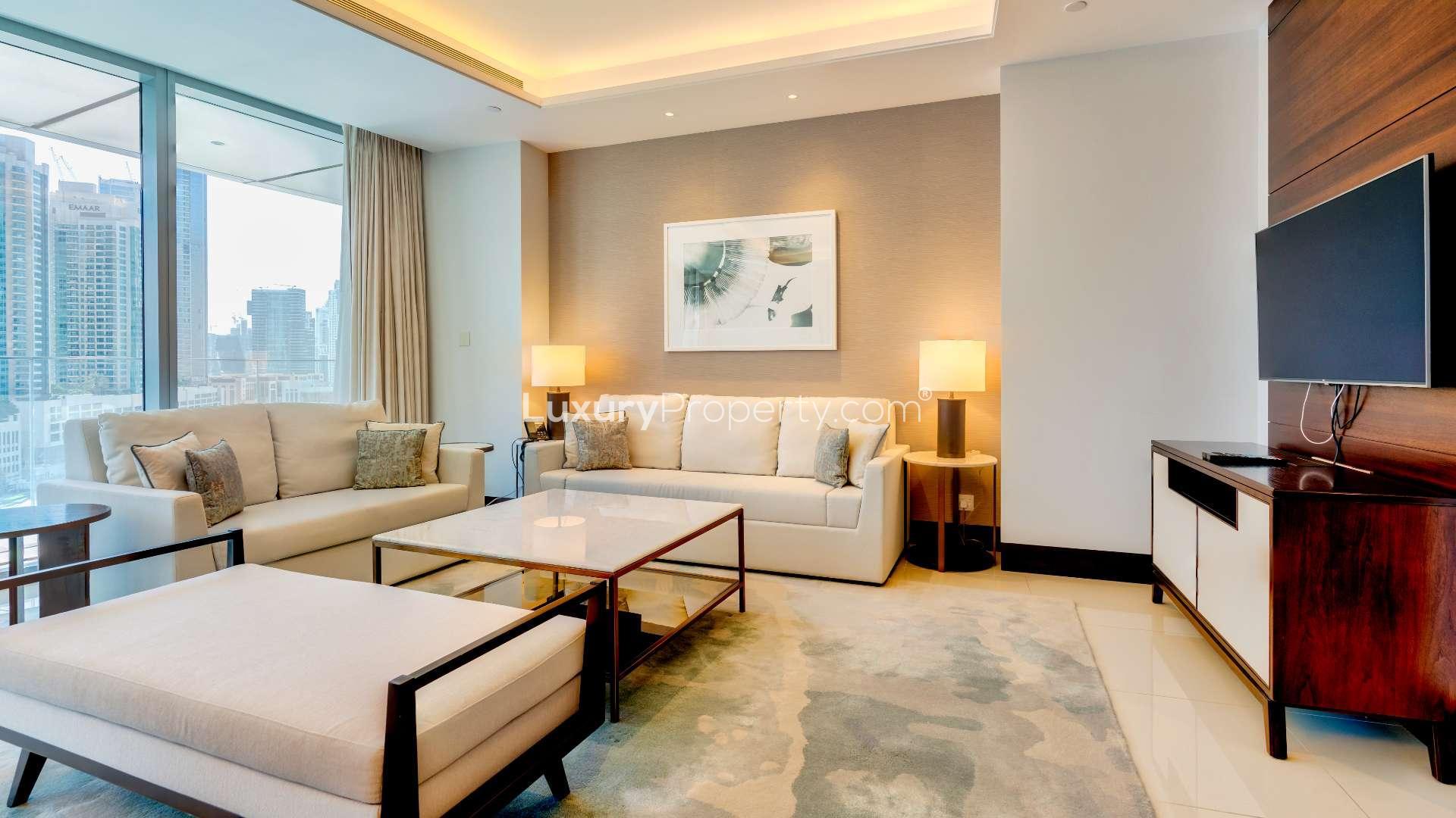 Modern living room in Downtown Dubai apartment, The Address Sky View Towers for rent