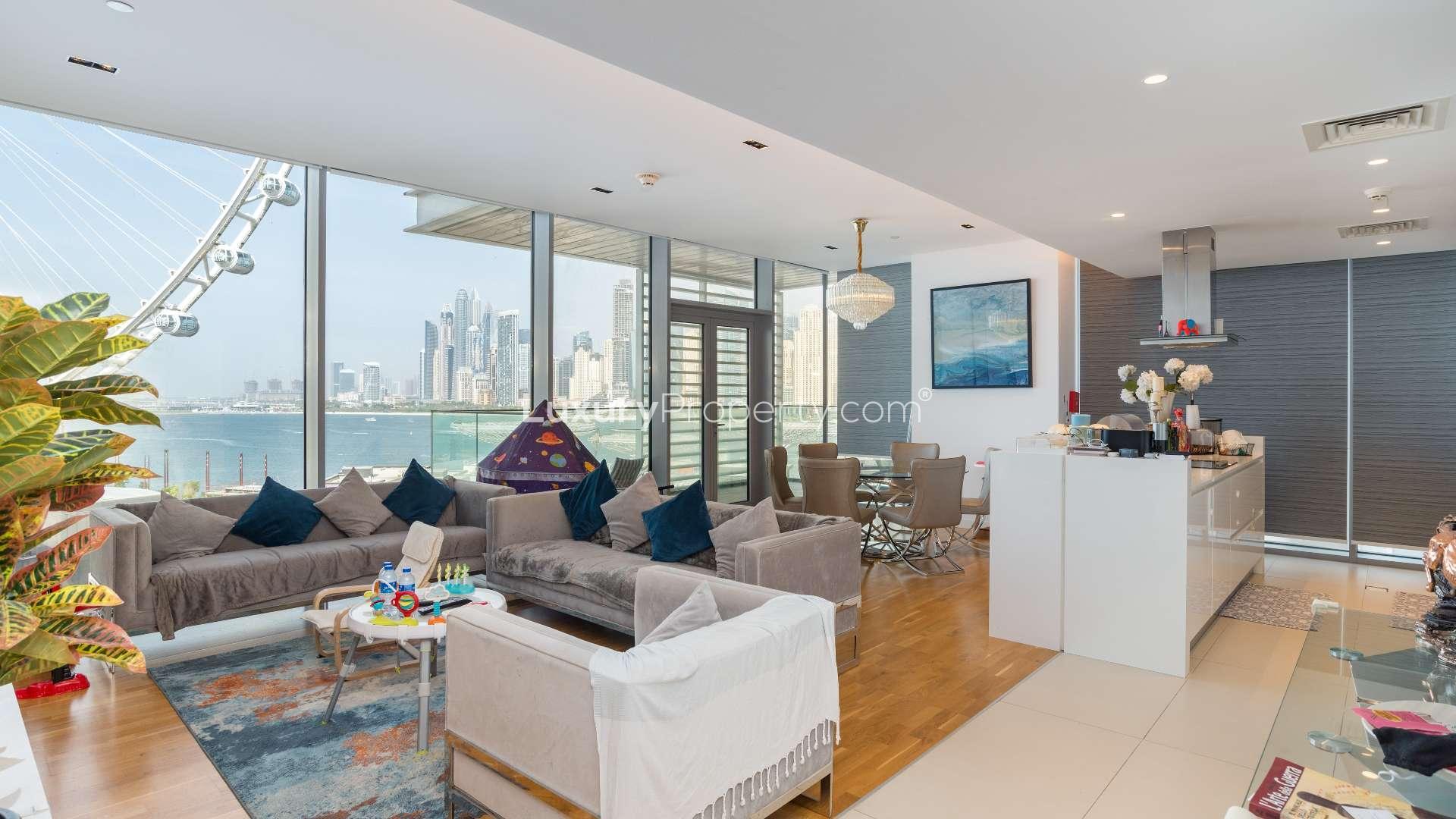 Furnished high-floor apartment with Dubai Ain and sea views, Bluewaters Residences, 3-bedroom rental