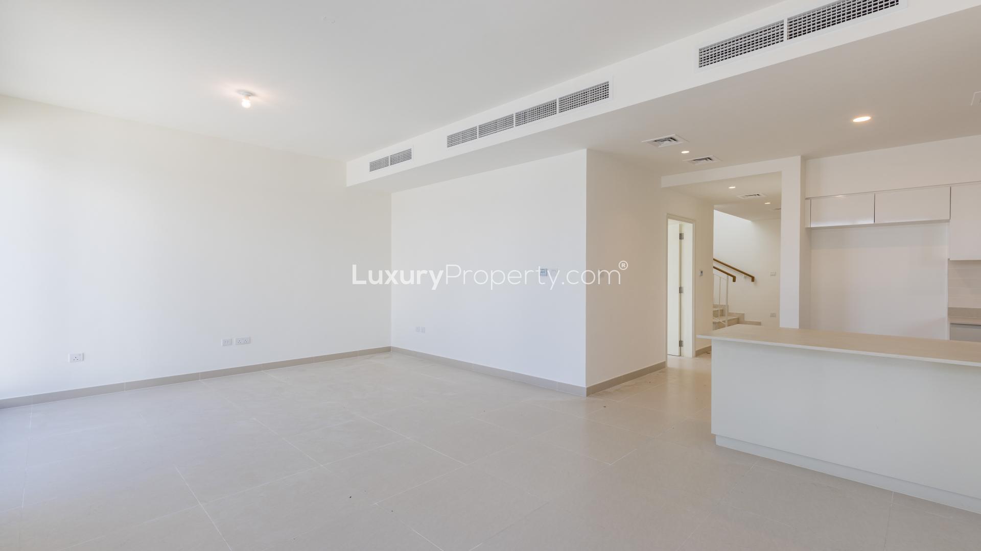 Modern open-plan living area in 4-bedroom townhouse, Maple 3, Dubai Hills Estate
