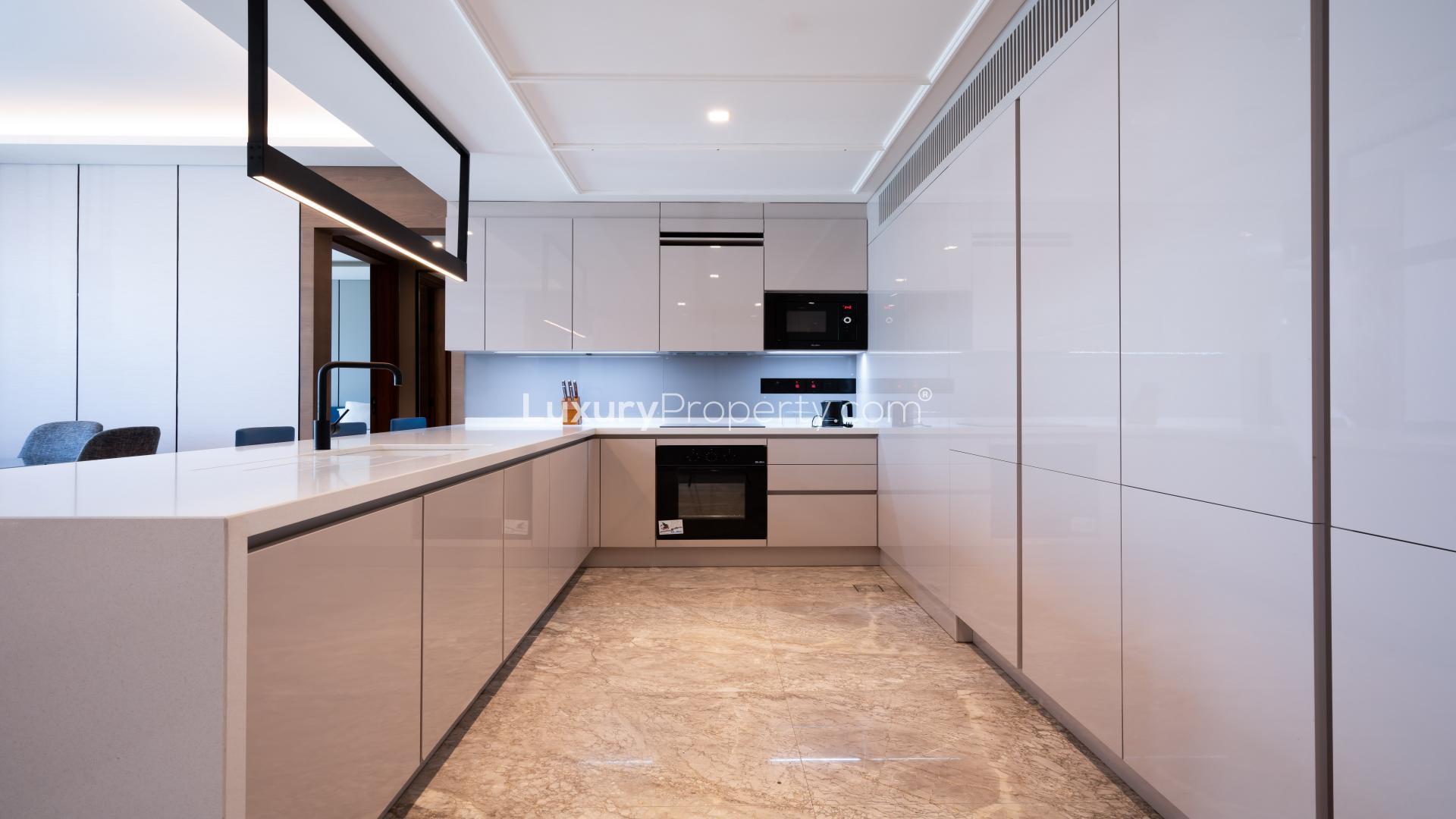 Modern kitchen in 3-bedroom apartment, The Residences, Bluewaters, Caesar's Resort, Dubai for rent