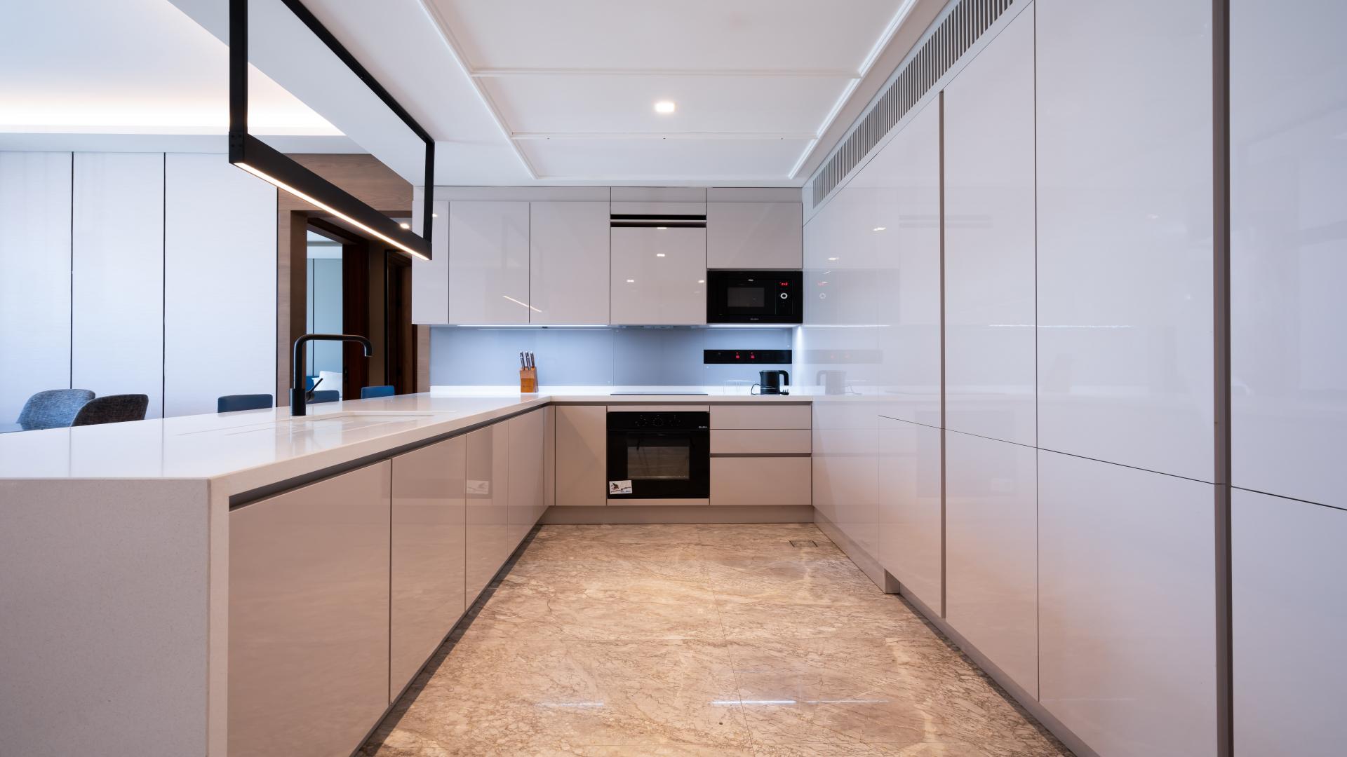 Modern kitchen in 3-bedroom apartment, The Residences, Bluewaters, Caesar's Resort, Dubai for rent