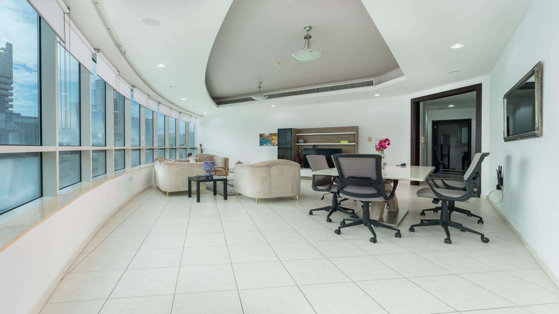 Furnished living room with Marina views in Horizon Tower, Dubai Marina apartment for rent