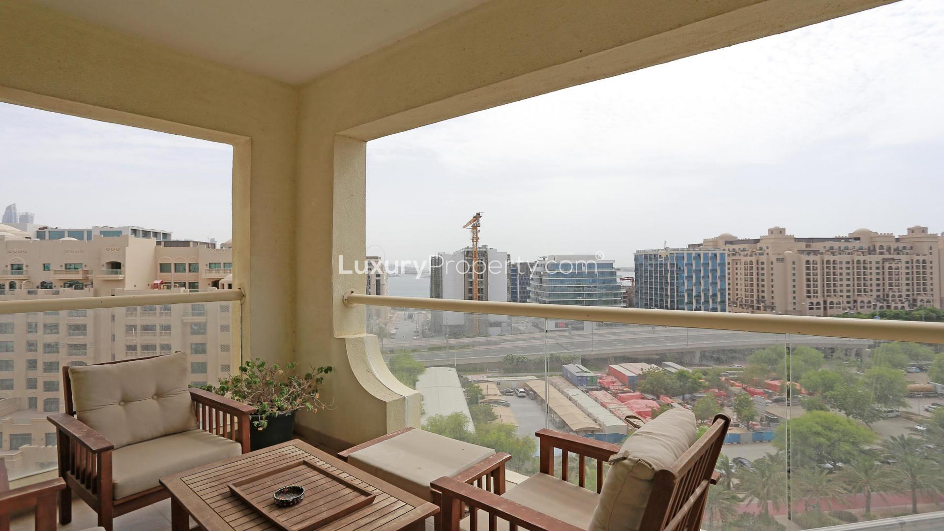 Living room in high-floor two-bed apartment, Shoreline Apartments, Palm Jumeirah, for sale