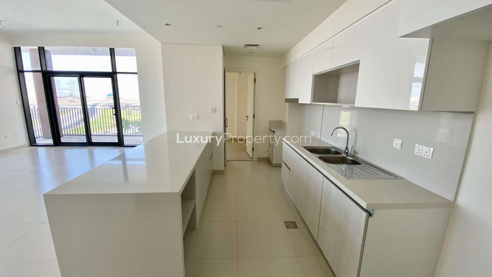 Modern kitchen in 3-bedroom apartment, Park Point, Dubai Hills Estate, available for rent