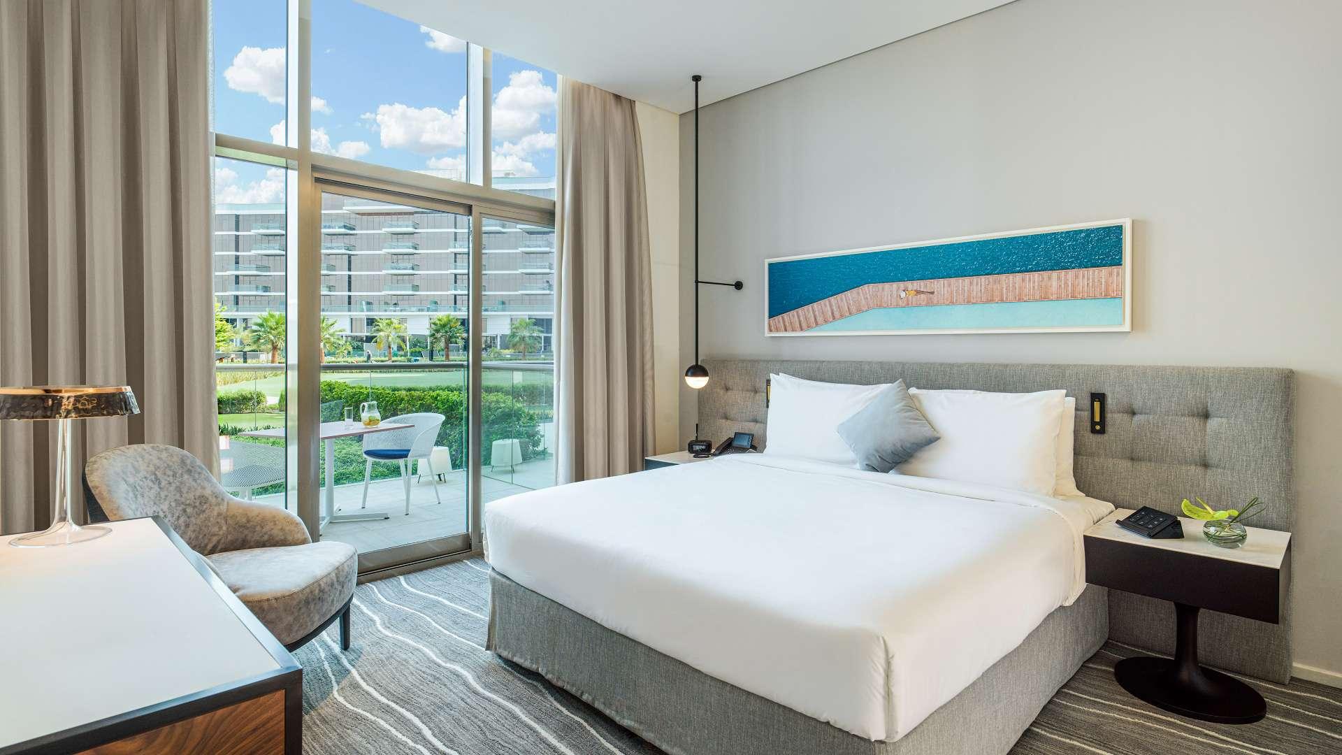 Luxury bedroom in Mansio The 8 apartment, Palm Jumeirah, featuring modern design and ocean view