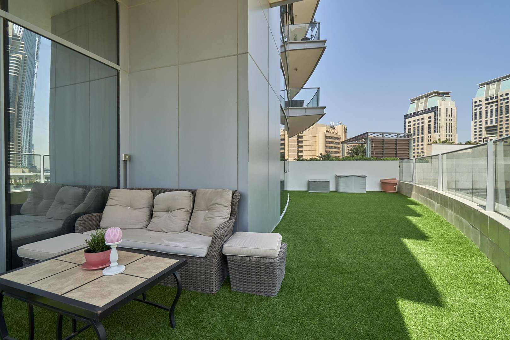 Fully furnished bedroom with city view in Trident Grand, Dubai Marina apartment for rent