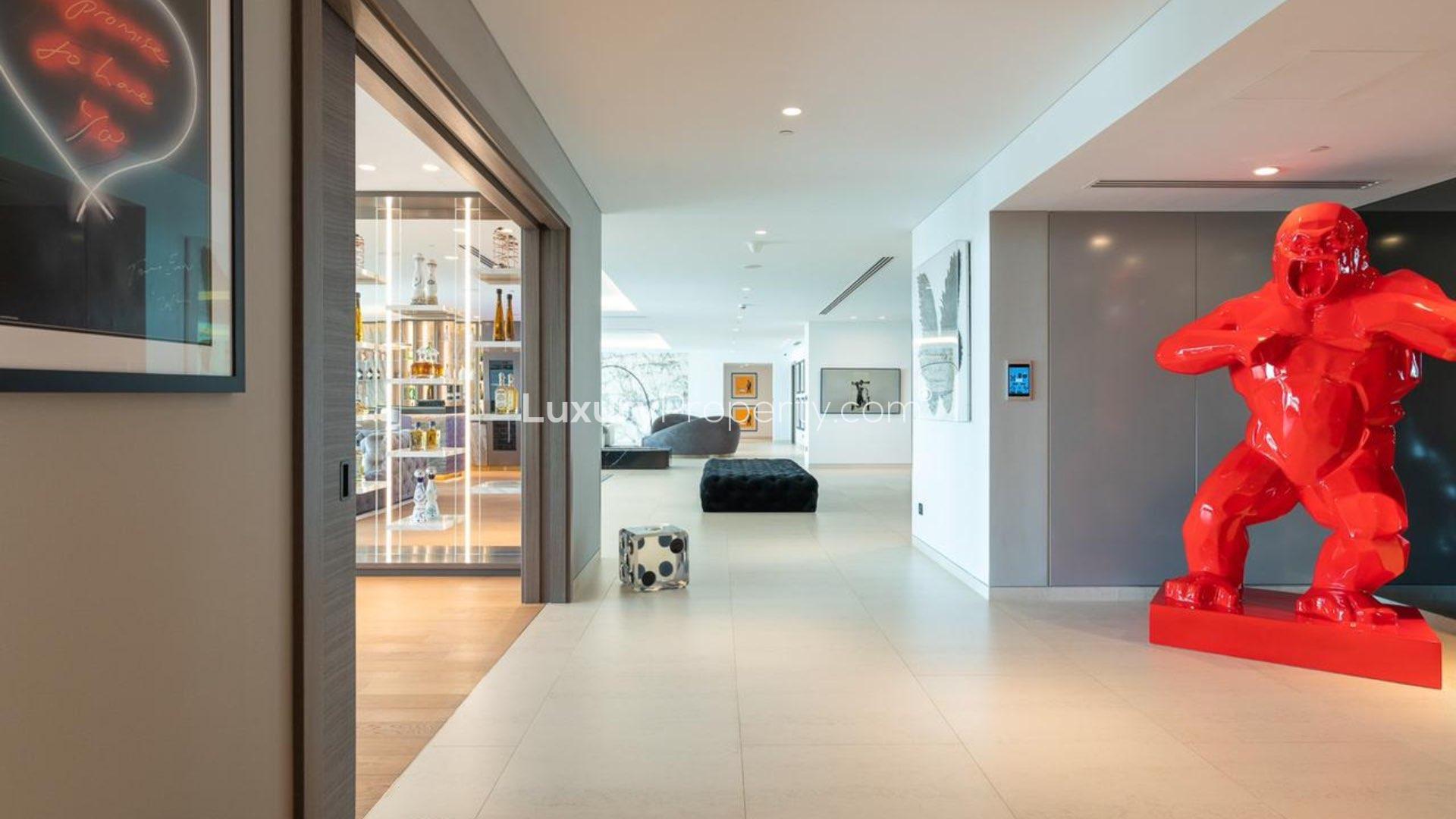 Luxury living room in fully furnished Palm Jumeirah apartment, W Residences, modern design