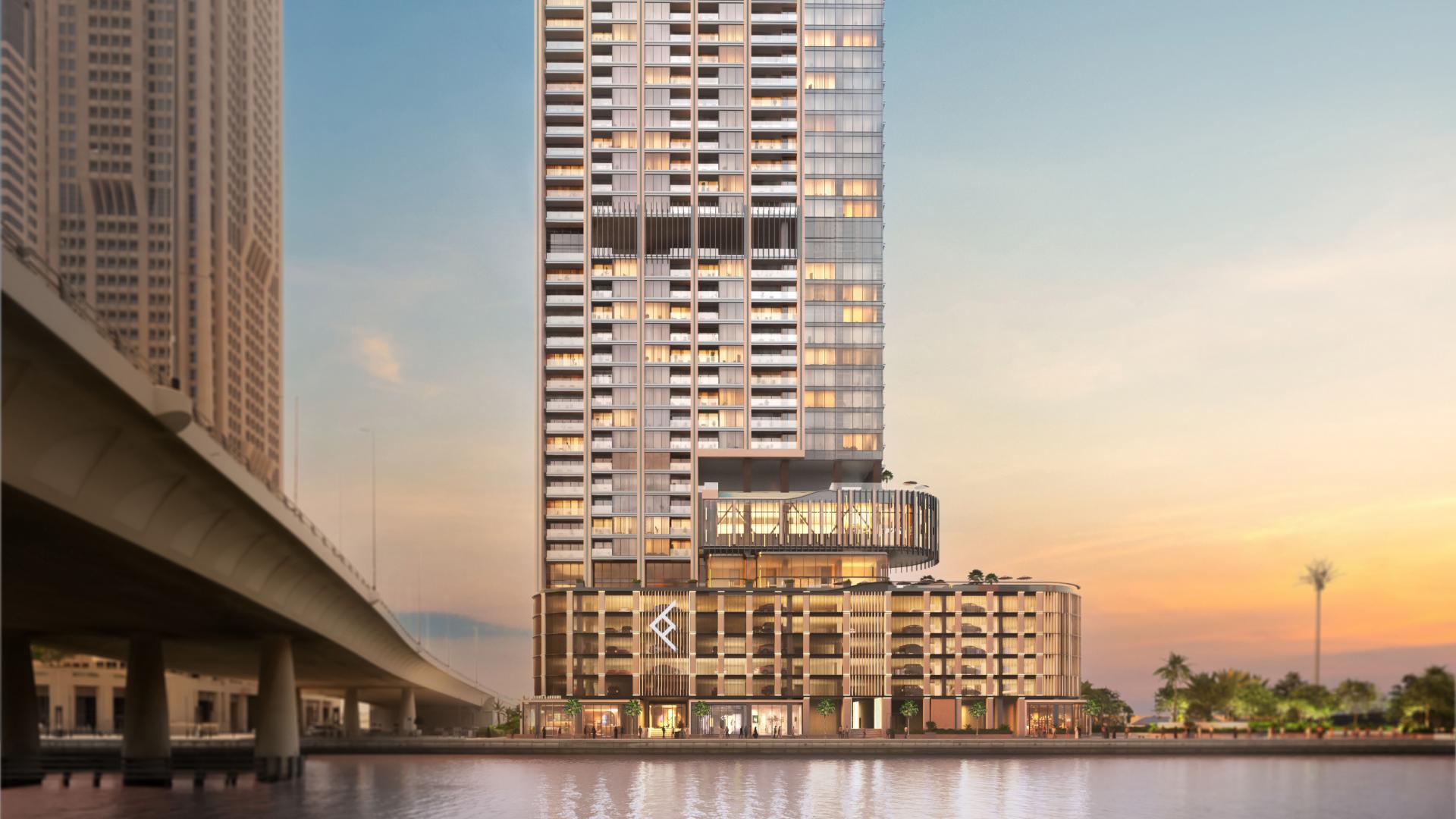 Luxurious studio apartment interior at One River Point, Business Bay, Dubai Canal view