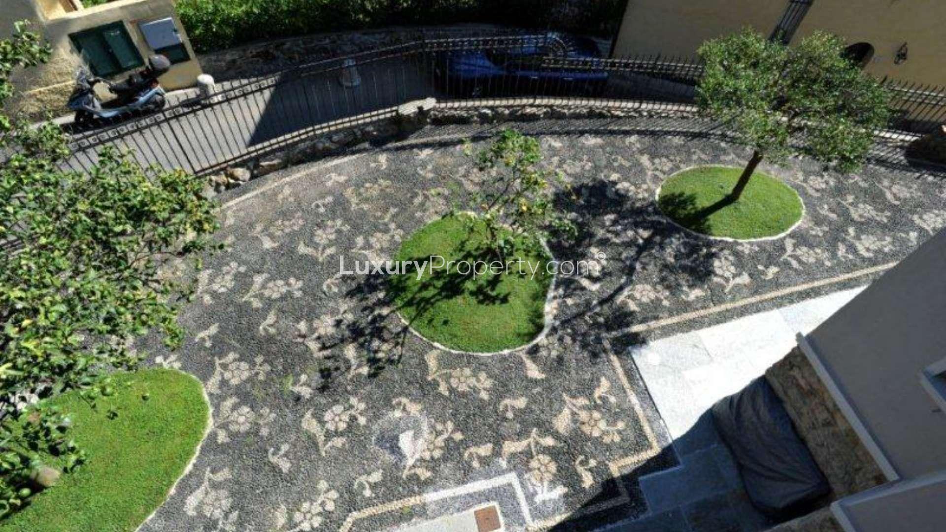 Elegant mosaic driveway at luxury villa in Santa Margherita Ligure's Azzurra community