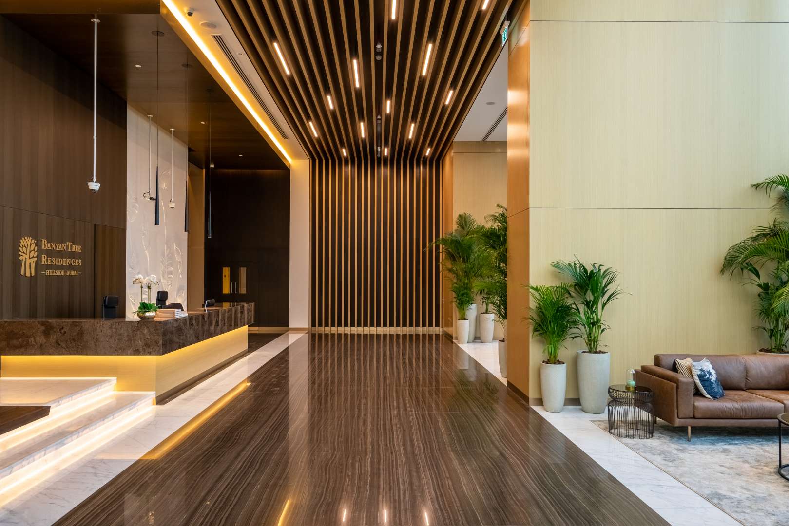 Luxurious Banyan Tree Residences entrance at night, Jumeirah Lake Towers, Dubai apartment for sale