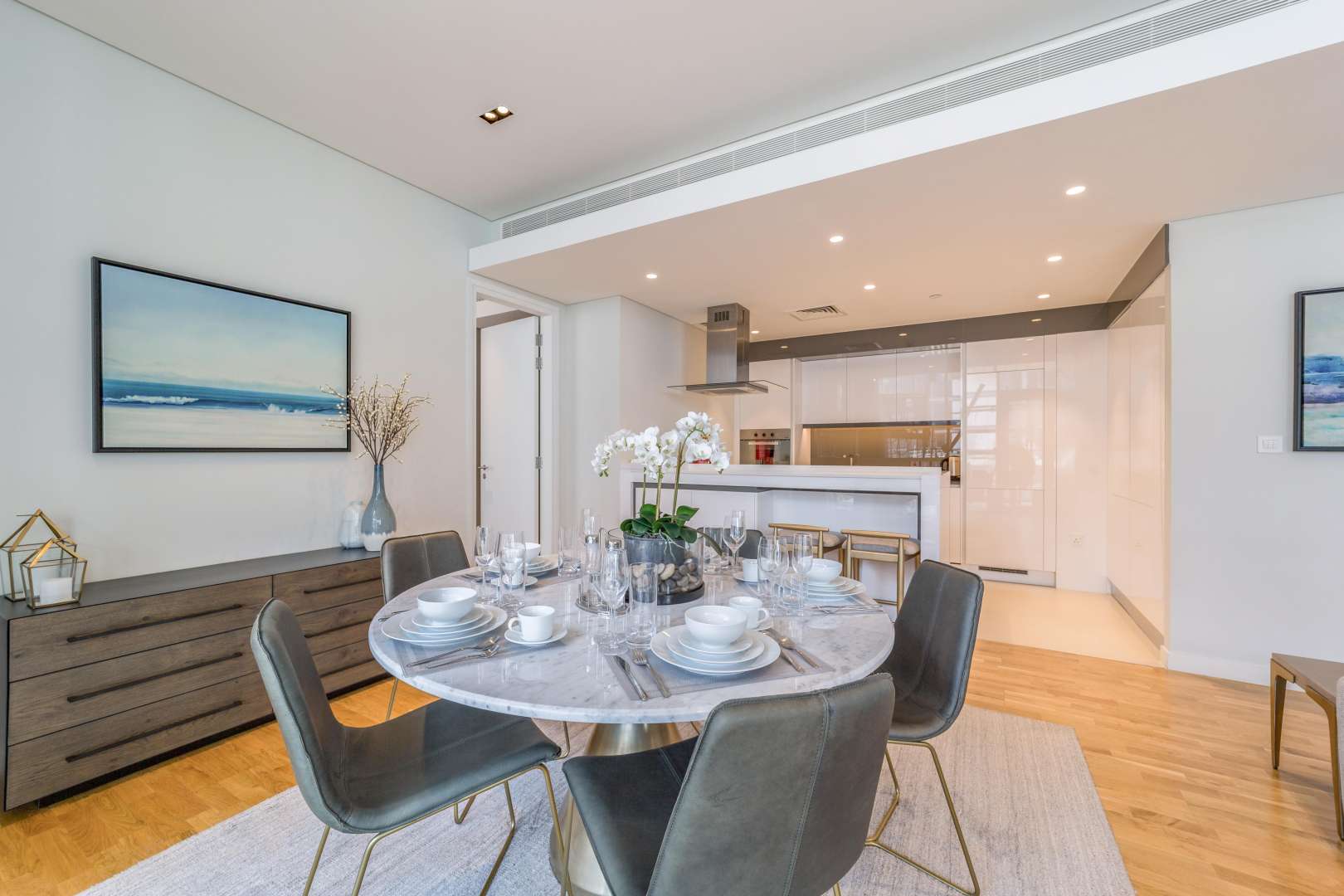 Modern kitchen in Bluewaters 2-bedroom apartment with sleek design and premium appliances