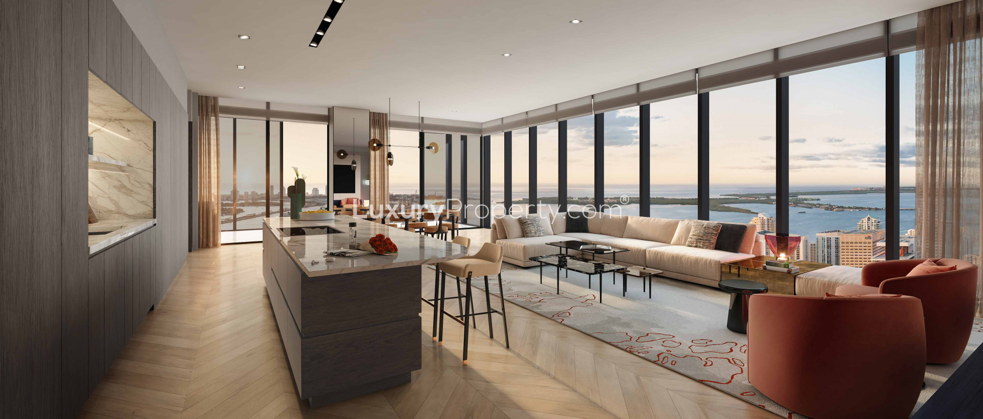 Luxurious Waldorf Astoria Miami apartment with stunning ocean views, elegant modern interior design