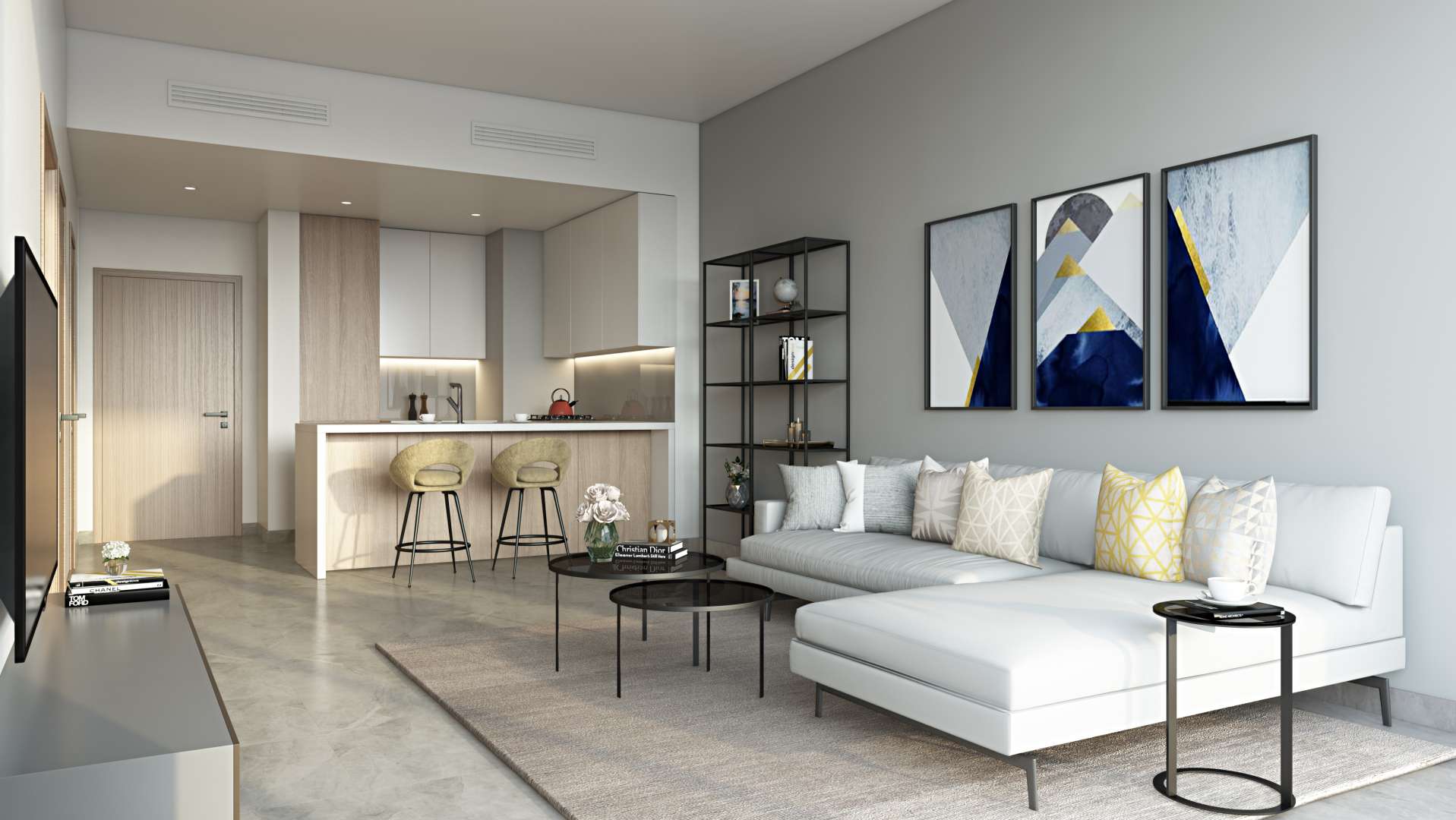 Interior of luxury 1-bedroom apartment in Business Bay, featuring modern decor and cozy furnishings