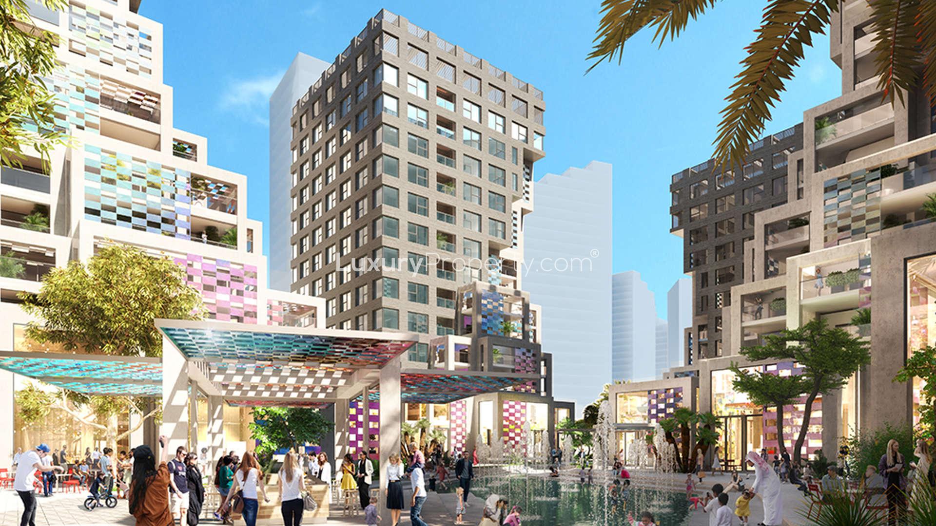 Modern apartment interior at Pixel, Al Reem Island, with city skyline views