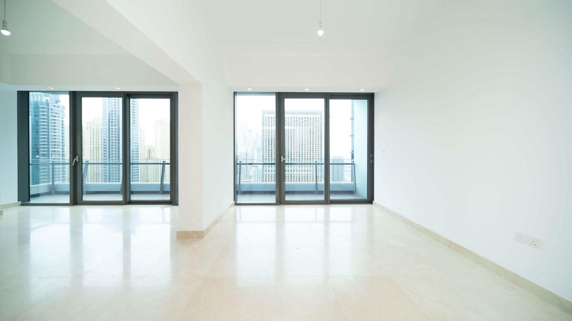 Balcony view from Silverene apartment in Dubai Marina overlooking skyscrapers and waterfront