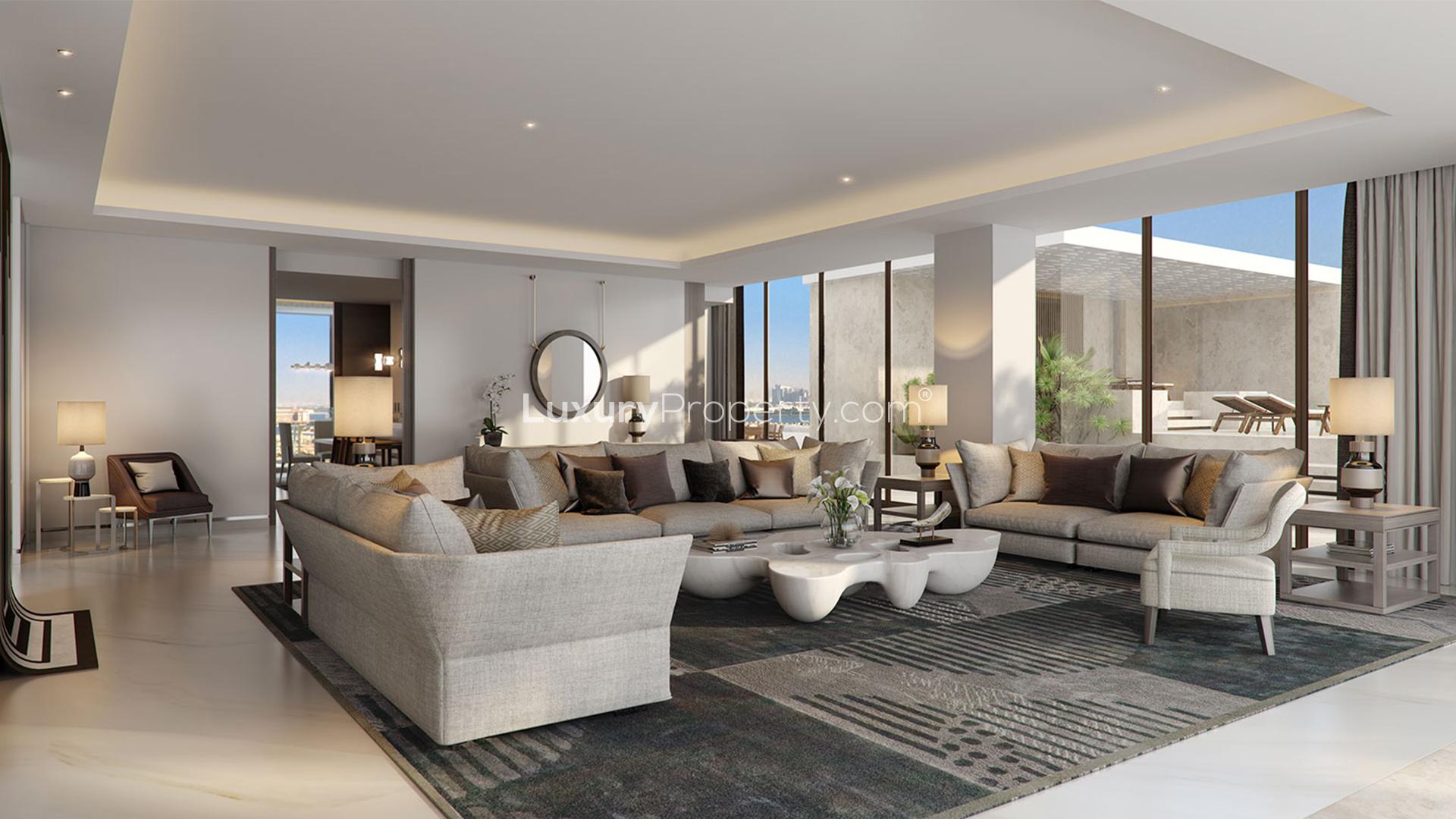 Luxurious living room in 3-bed apartment, Atlantis The Royal, Palm Jumeirah, for sale