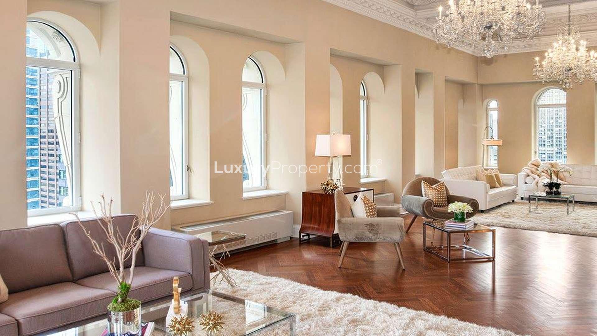 Luxurious living room with city view in Trump Towers, Delhi NCR apartment for sale