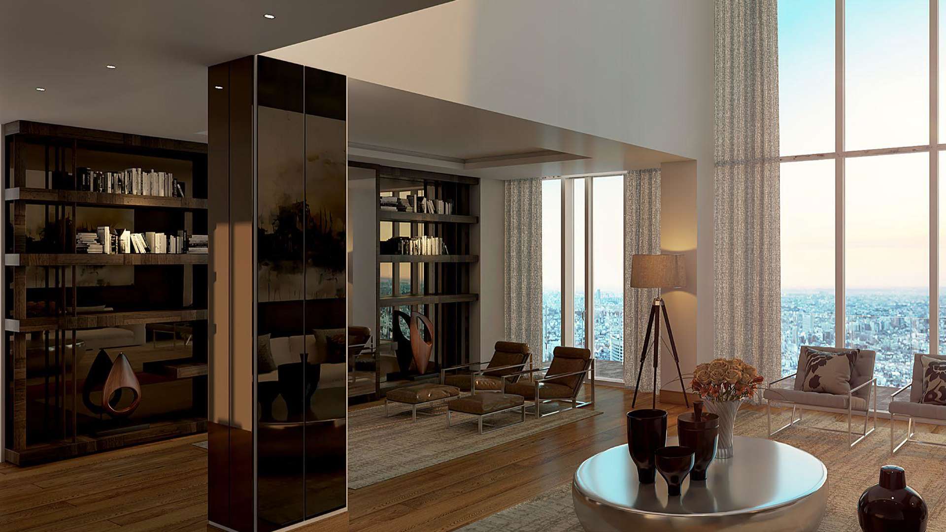 Luxurious Trump Towers lobby with elegant seating and modern decor in Delhi NCR apartment