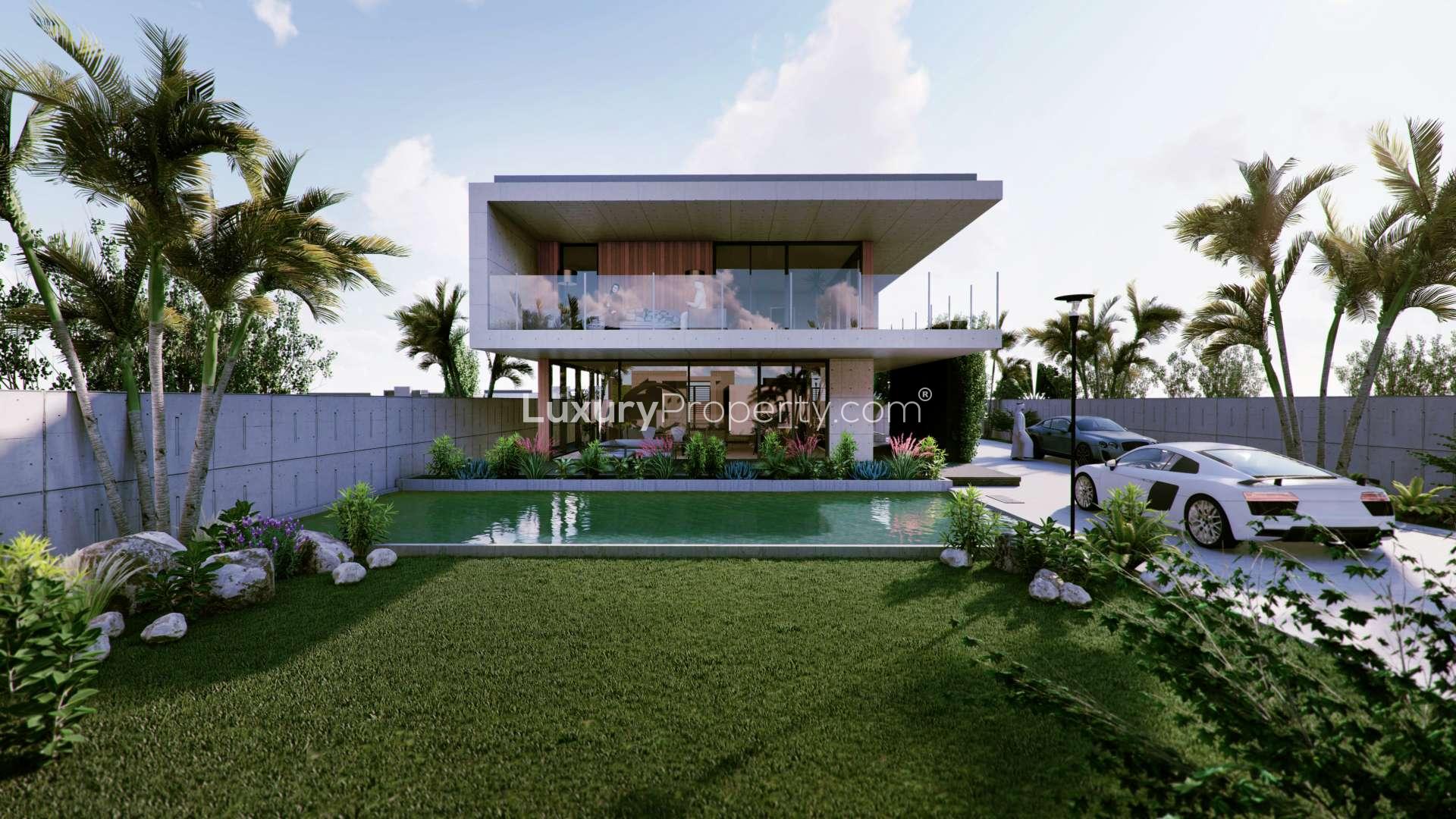 Aerial view of La Mer Maisons plots in Jumeirah, Culture Village, Dubai coastline