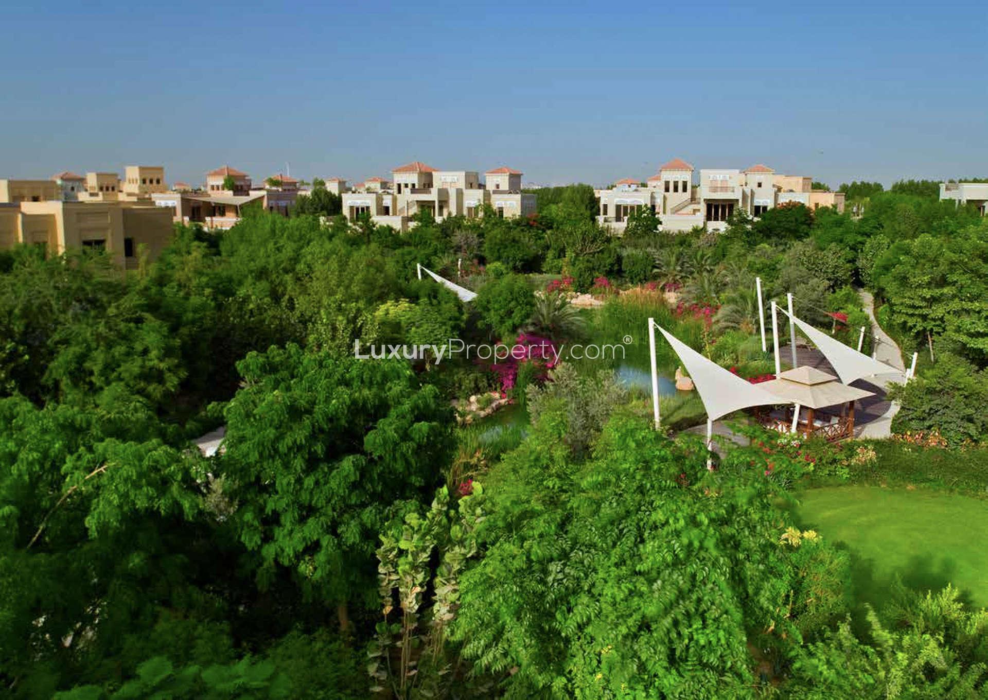Aerial view of lush green parcel of land for sale in Marina Gate, Dubai Marina