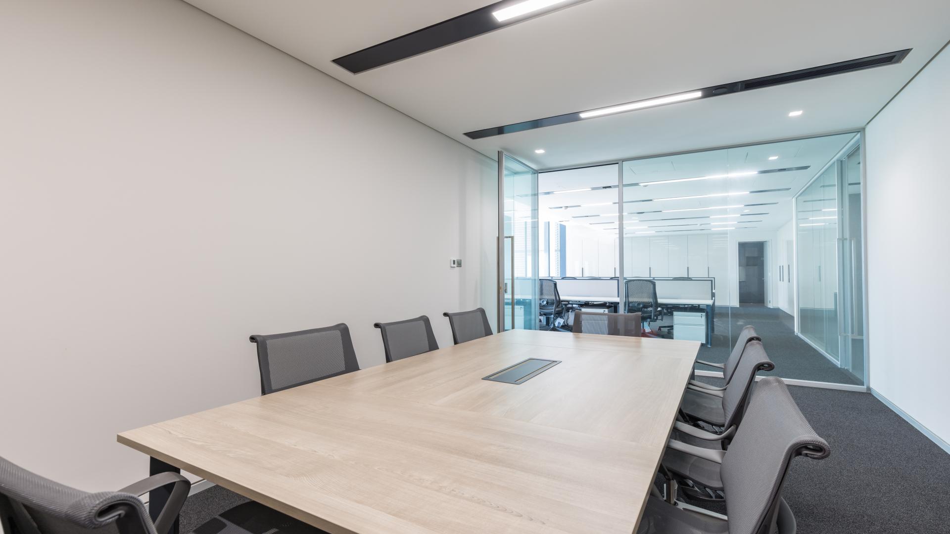 N/A,Modern furnished office meeting room in Index Tower, DIFC, with glass partitions